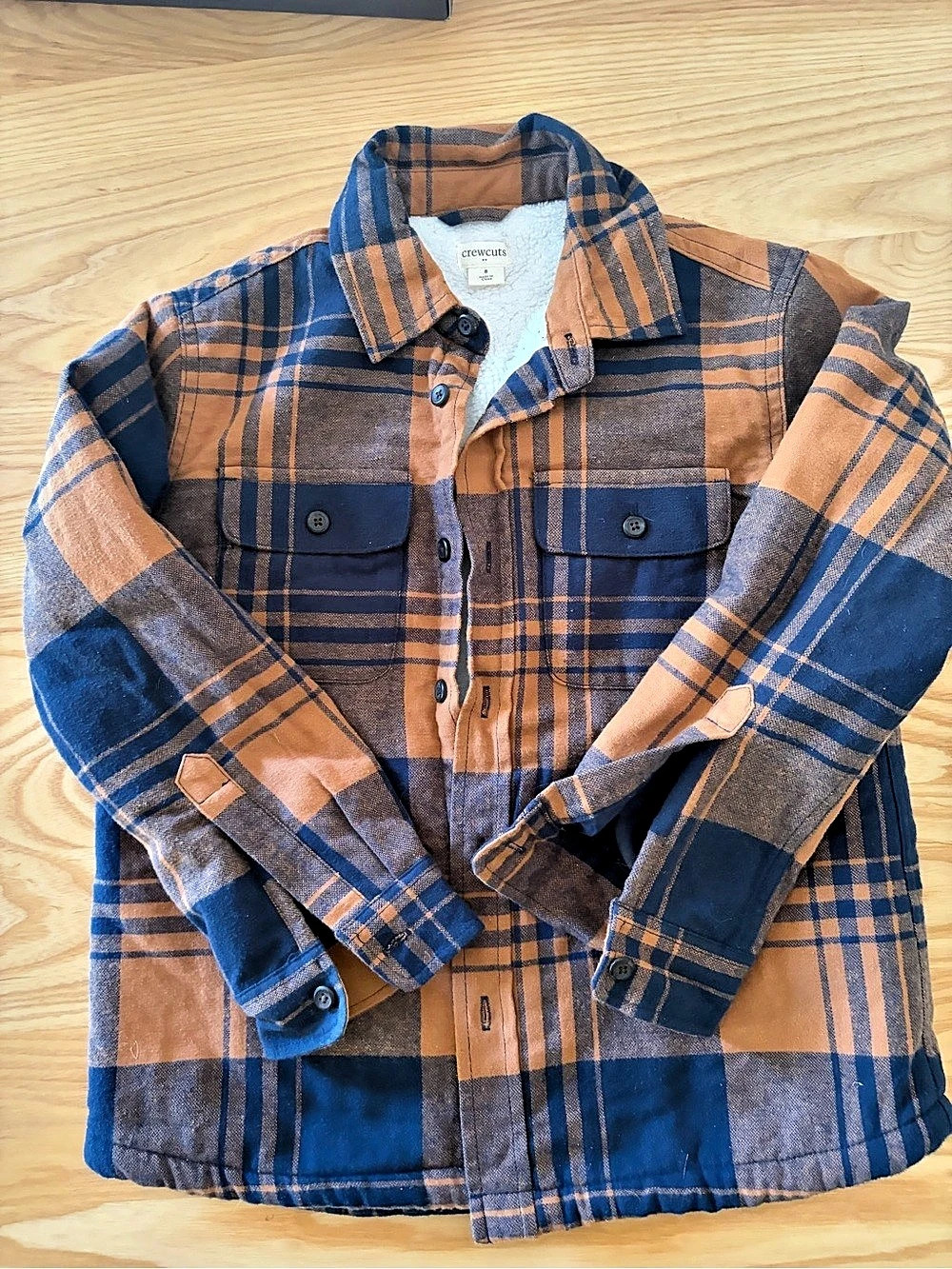 Boys Plaid Utility Jacket in Blue & Brown Like New
